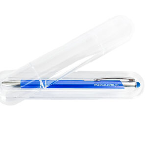 Długopisy z grawerem jednostronnym, w etui przeźroczystym plastikowym.